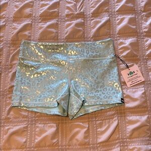 WODBOTTOM CrossFit Work Out Shorts Shortie BLUE METALLIC LEOPARD